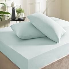 Taç Ranforce Lastikli Queen Size Çarşaf Set Mavi
