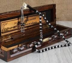مجموعة سبحة صلاة كوكا مزينة بأحرف وخرز فضي مع علبة