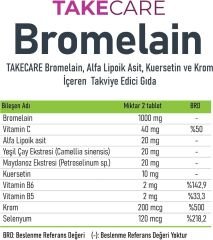 TAKECARE Herbal Bromelain 500mg, Alfa Lipoik Asit, C Vitamini, Kuersetin, Selenyum ve Krom İçeren 30 Tablet