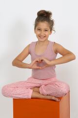 Akbeniz Kız Çocuk Sıfır Kol Gül Kurusu Penye Pijama Takım 20433