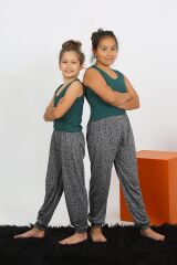 Akbeniz Kız Çocuk Sıfır Kol Zümrüt Yeşili Penye Pijama Takım 20433