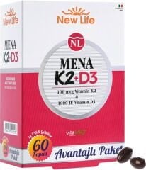 New Life Mena Vitamin K2 + D3 60 Kapsül AROMASIZ Renkli