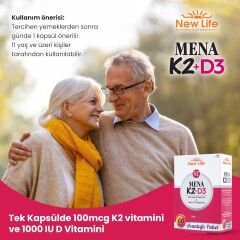 New Life Mena Vitamin K2 + D3 60 Kapsül AROMASIZ Renkli