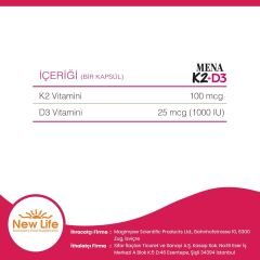 New Life Mena Vitamin K2 + D3 60 Kapsül AROMASIZ Renkli
