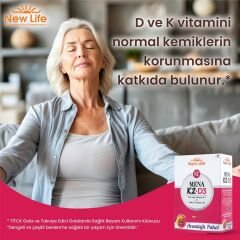 New Life Mena Vitamin K2 + D3 60 Kapsül AROMASIZ Renkli