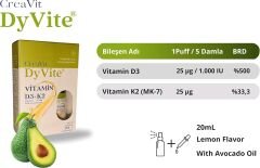 CreaVit DyVite Vitamin D3K2, Avokado Yağlı, Limon Aromalı Takviye Edici Gıda, 20 mL