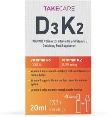 TAKECARE Vitamin D3, Vitamin K2 ve Vitamin E İçeren Takviye Edici Gıda 20ml Sprey ve Damlalıklı