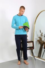 Akbeniz Erkek Penye Uzun Kol Pijama Takımı 6860 Turkuaz