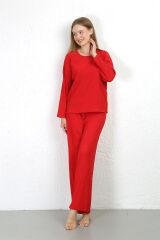 Akbeniz Kadın Bürümcük Kumaş Pijama Takım Kırmızı 4233
