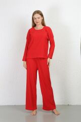 Akbeniz Kadın Bürümcük Kumaş Pijama Takım Kırmızı 4233