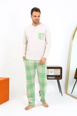 Akbeniz Erkek Uzun Kol Penye Krem Pijama Takımı 6861