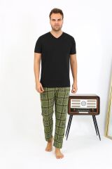 Akbeniz Erkek Ekoseli Desen Penye Tek Alt Pijama 27540 Haki