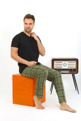 Akbeniz Erkek Ekoseli Desen Penye Tek Alt Pijama 27540 Haki
