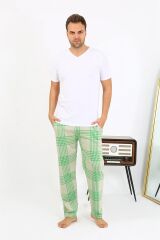 Akbeniz Erkek Ekoseli Desen Penye Tek Alt Pijama 27540 Yeşil