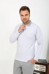 Akbeniz Erkek Polo Yaka Uzun Kol Penye Pijama Takımı Gri 6864