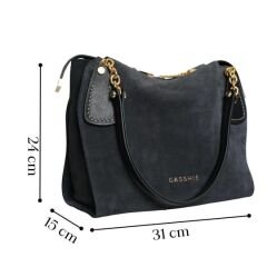 Navy Blue Suede Women's Shoulder Bag