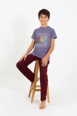Akbeniz Erkek Çocuk Kısa Kol Penye Pijama Takım 20758 Mor
