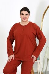 Akbeniz Kadın Büyük Beden Uzun Kol Penye Pijama Takımı Kiremit 202501