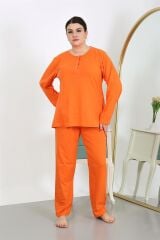 Akbeniz Kadın Büyük Beden Uzun Kol Penye Pijama Takımı Turuncu 202501