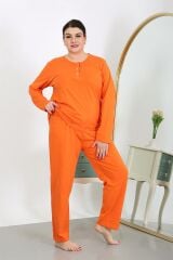 Akbeniz Kadın Büyük Beden Uzun Kol Penye Pijama Takımı Turuncu 202501