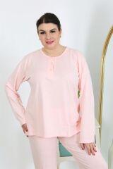 Akbeniz Kadın Büyük Beden Uzun Kol Penye Pijama Takımı Pembe 202501