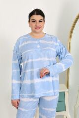 Akbeniz Kadın Büyük Beden Uzun Kol Penye Pijama Takımı Mavi 202502