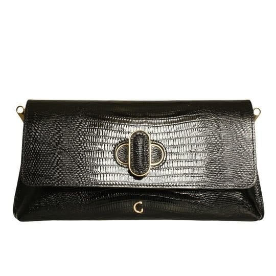 Black Lizard Print Leather Women's Clutch Bag