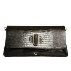 Black Lizard Print Leather Women's Clutch Bag