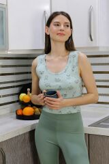 Akbeniz Kadın Crop Büstiyer Tayt Alt Üst Takım SuYeşili 5910