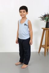 Akbeniz Erkek Çocuk Sıfır Kol Penye Pijama Takım Mavi 20439