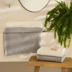Karaca Home Line Soft %100 Pamuk 4 Parça Hamam Seti Ekru-Gri