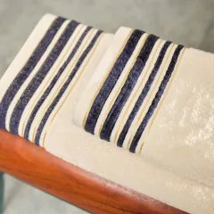 Karaca Home Minka Sonil %100 Pamuk Banyo/Yüz Havlusu Hamam Seti Off White/ Lacivert