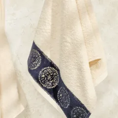 Karaca Home Minka Sonil %100 Pamuk Banyo/Yüz Havlusu Hamam Seti Off White/ Lacivert