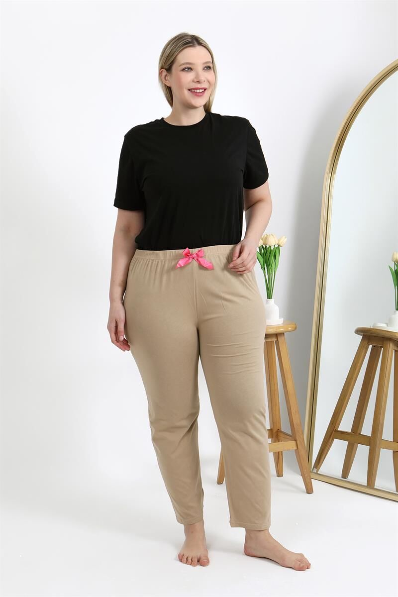 Akbeniz Kadın Pamuklu Büyük Beden Alt Pijama 27559 Bej