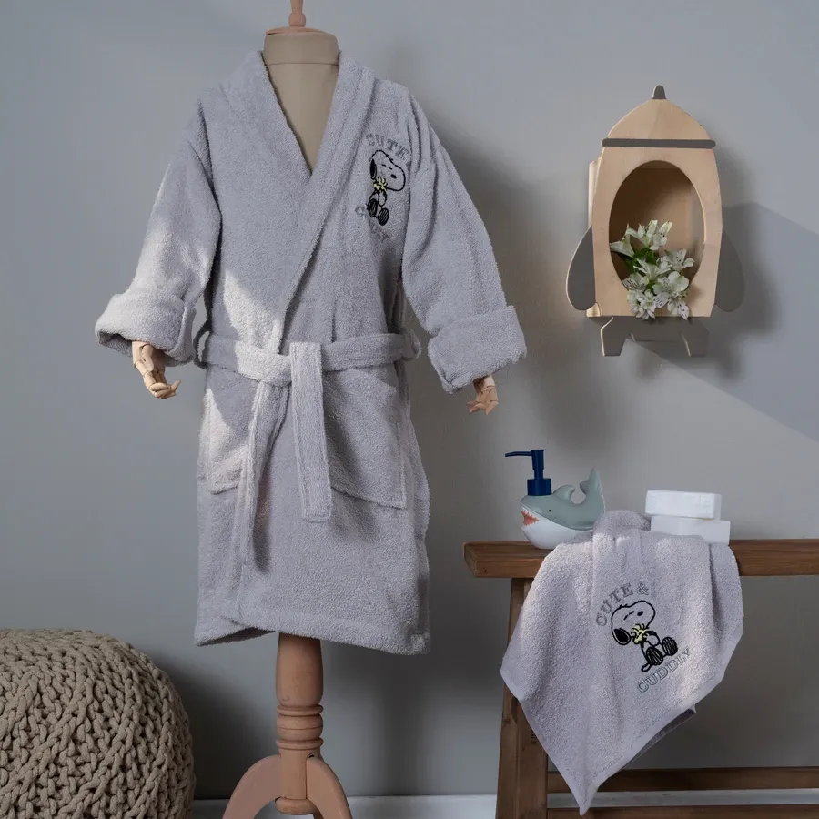 Peanuts by Karaca Home Cute&Cuddly Gri Nakışlı Çocuk Bornoz 6-8 Yaş