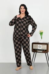 Akbeniz Kadın Büyük Beden Pamuklu Cepli Düğmeli Siyah Pijama Takım 202506