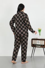 Akbeniz Kadın Büyük Beden Pamuklu Cepli Düğmeli Siyah Pijama Takım 202506