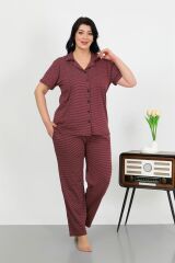 Akbeniz Kadın Büyük Beden Pamuklu Cepli Düğmeli Mor Pijama Takım 202507