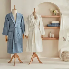 Karaca Home Nita 100% Cotton Family Bathroom Set Blue-Cream