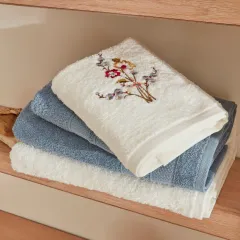 Karaca Home Nita 100% Cotton Family Bathroom Set Blue-Cream