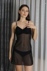 Akbeniz Kadın Fantezi Tül Gecelik T2500 Siyah