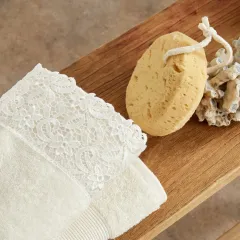 Karaca Home Ring Dantelli 9 Parça Aile Banyo Seti Offwhite-Offwhite