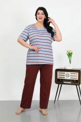 Akbeniz Kadın Büyük Beden Kısa Kol Penye Pijama Takımı Mavi 202505