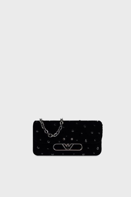 Emporio Armani Metal Logolu Taşlı Kadife Mini Bayan Çanta EW001492 AF14788 UC001 SİYAH