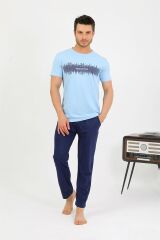Akbeniz Erkek Pamuk Kısa Kol Pijama Takım Mavi 6875