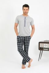 Akbeniz Erkek Pamuk Kısa Kol Pijama Takım Gri 6875