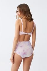 Akbeniz Kadın Pembe Pedli Üst ve Pastel Desenli Yüksek Bel Bikini Takımı