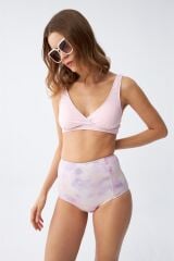 Akbeniz Kadın Pembe Pedli Üst ve Pastel Desenli Yüksek Bel Bikini Takımı