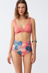 Akbeniz Kadın Somon Pedli Üst ve Tropik Desenli Yüksek Bel Bikini Takımı