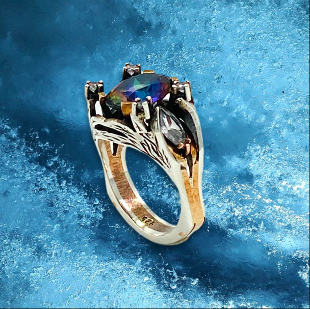 925 ayar gümüş El yapımı trend Tasarım Mistik Topaz taşlı Model Otantik modern Bayan Yüzük